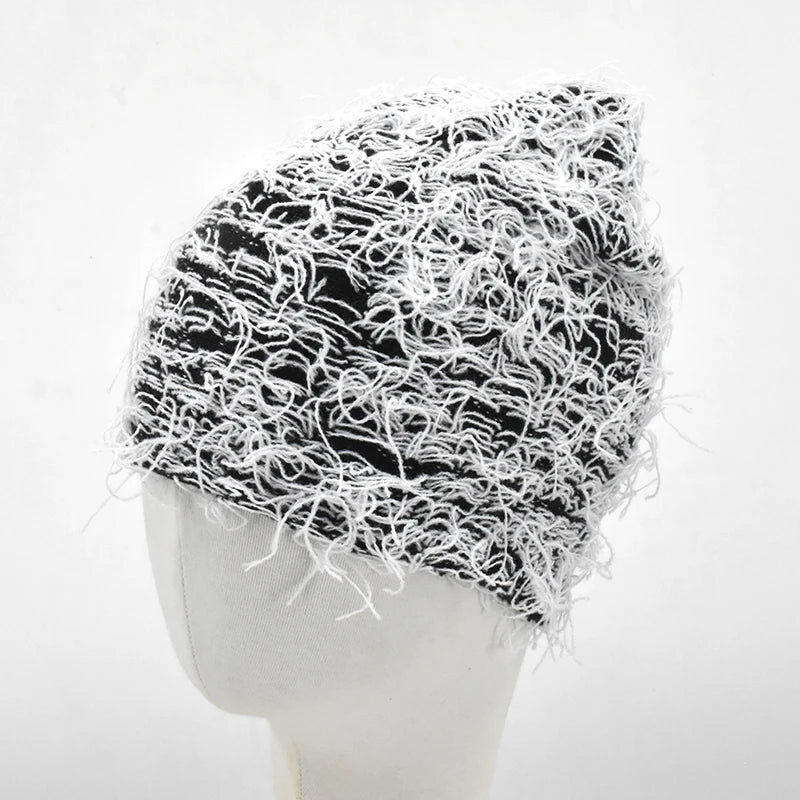 Hip Hop Balaclava Distressed Knitted Caps Ski Mask Women Outdoor Camouflage Fleece Fuzzy Ski Balaclava Beanies Women Men Hat