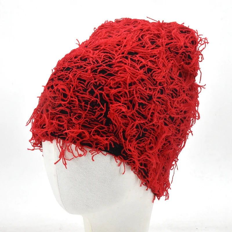 Hip Hop Balaclava Distressed Knitted Caps Ski Mask Women Outdoor Camouflage Fleece Fuzzy Ski Balaclava Beanies Women Men Hat