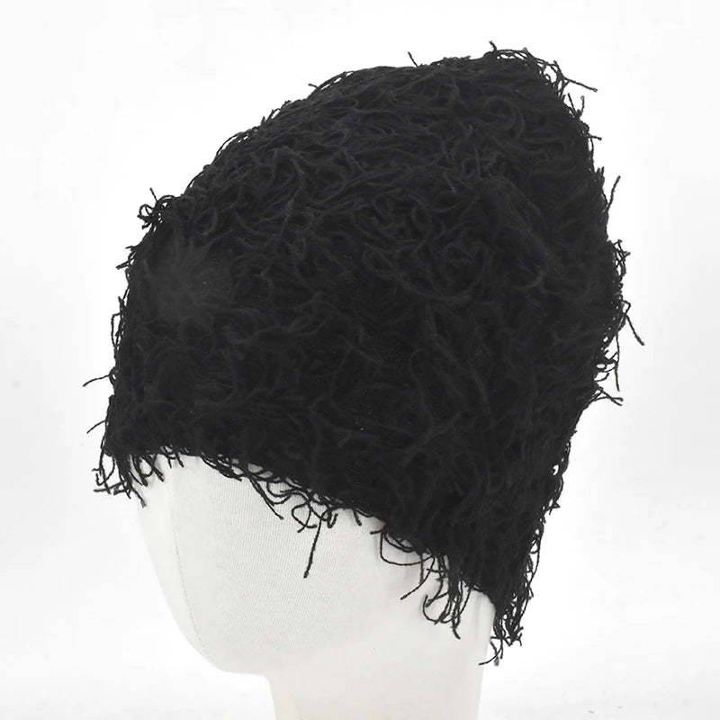 Hip Hop Balaclava Distressed Knitted Caps Ski Mask Women Outdoor Camouflage Fleece Fuzzy Ski Balaclava Beanies Women Men Hat