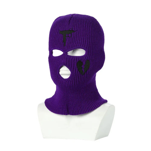 3Holes Winter Warm Unisex Balaclava Mask Hat Embroidery Full Face Mask Knitted Cycling Ski Snowboard Hat Cap Hip Hop Beanie Gift