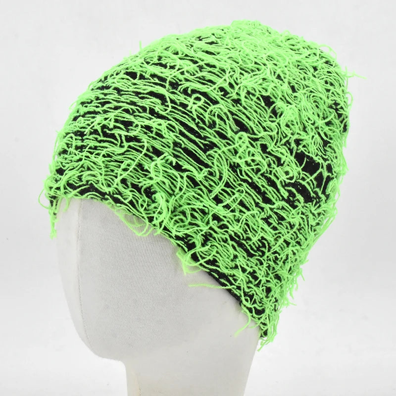Hip Hop Balaclava Distressed Knitted Caps Ski Mask Women Outdoor Camouflage Fleece Fuzzy Ski Balaclava Beanies Women Men Hat